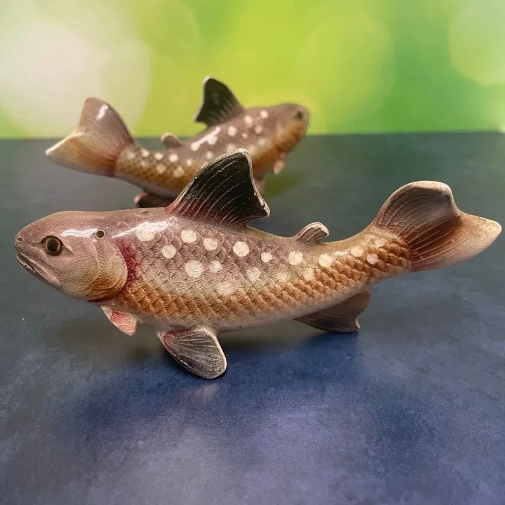 Vintage 1950s Hand-Painted Rock Bass (or Trout) Salt & Pepper Shakers